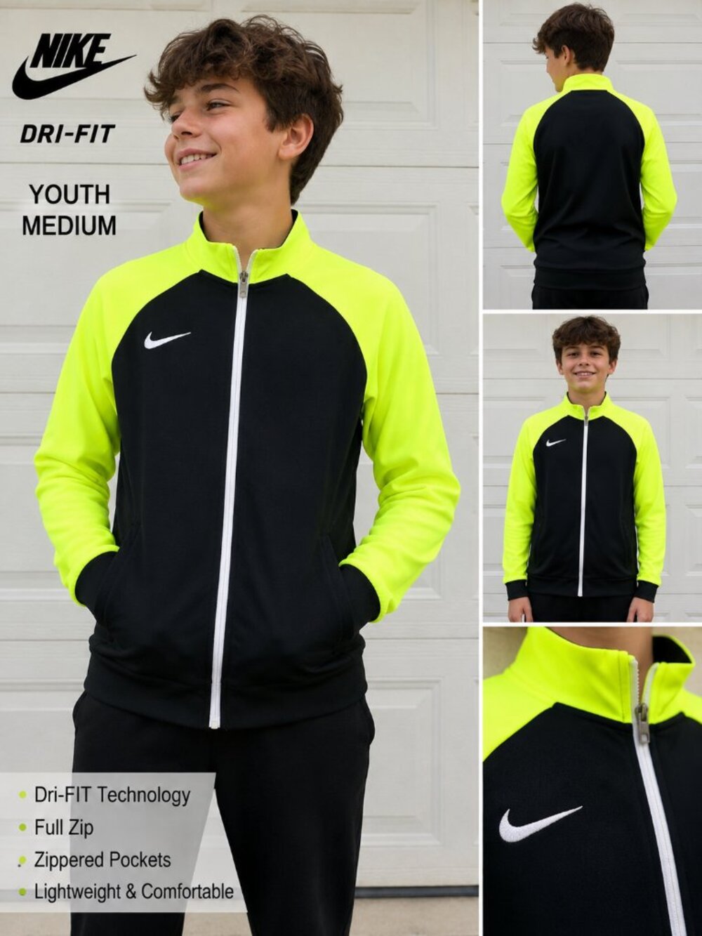 Nike Dri-FIT Youth M Volt Black Full Zip Track Jacket